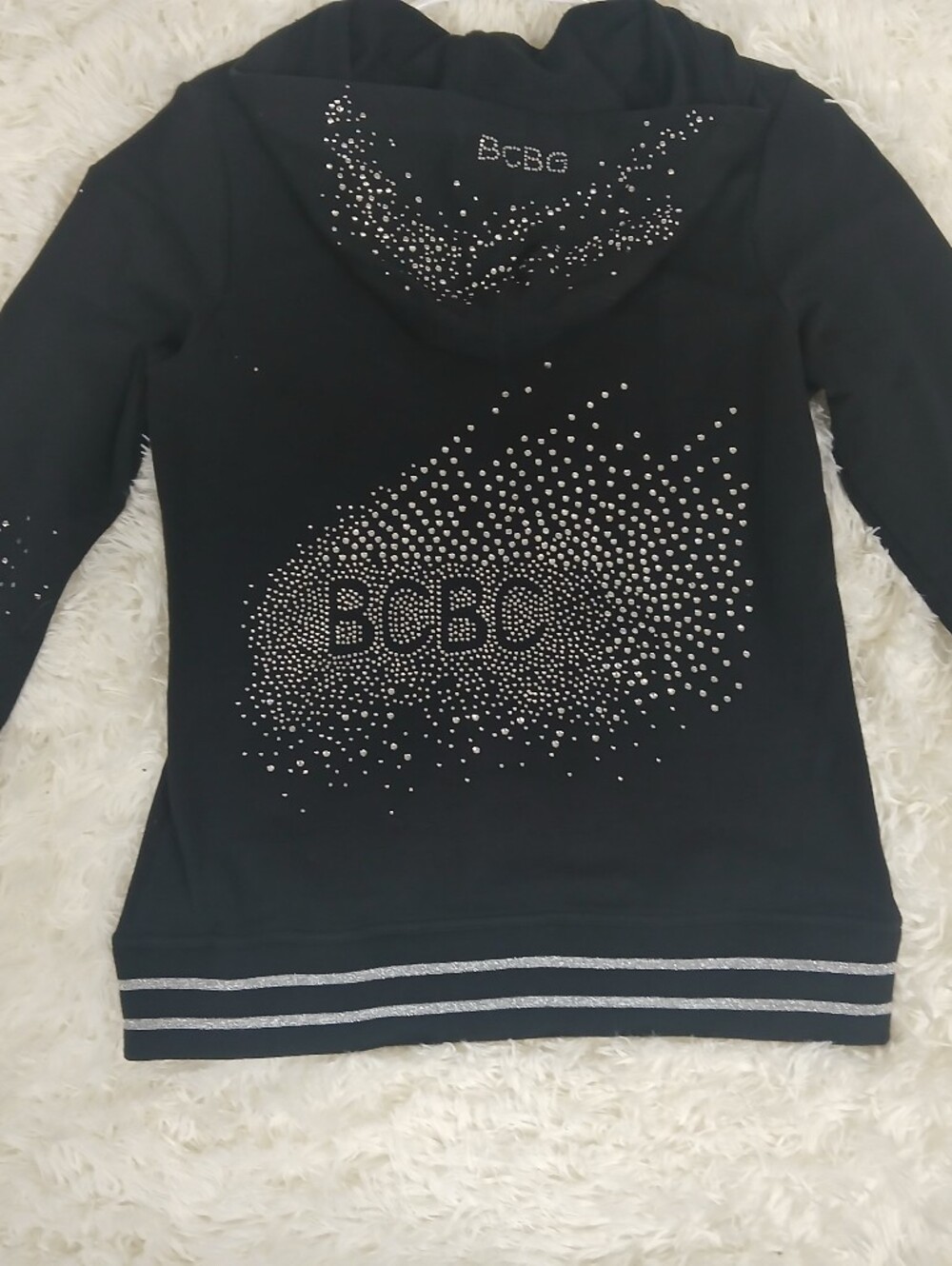 BCBG Black Rhinestone Logo Hoodie
